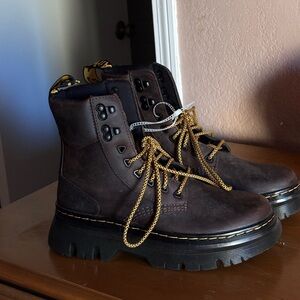 Never Worn Dr. Martens Brown Ankle Boots with Gold Laces